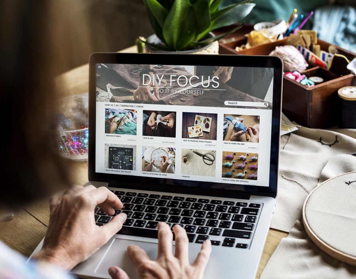 Woman leisure handmade using laptop